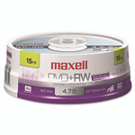 Maxell DVD+RW Rewritable Disc, 4.7 GB, 4x, Spindle, Silver, 15/Pack Product Image 