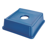 Rubbermaid Commercial Untouchable Bottle and Can Recycling Top, Round Opening,  20.13w x 20.13d x 6.25h, Blue Product Image 