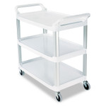 Rubbermaid Commercial Xtra Utility Cart with Open Sides, Plastic, 3 Shelves, 300 lb Capacity, 40.63" x 20" x 37.81", Off-White Product Image 