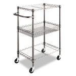 Alera Three-Tier Wire Cart with Basket, Metal, 2 Shelves, 1 Bin, 500 lb Capacity, 28" x 16" x 39", Black Anthracite Product Image 