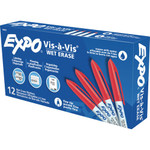 EXPO Vis-a-Vis Wet Erase Marker, Fine Bullet Tip, Red, Dozen Product Image 