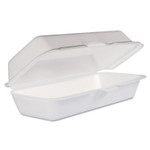 Dart Foam Hinged Lid Container, Hot Dog Container, 3.8 x 7.1 x 2.3, White, 125/Bag, 4 Bags/Carton Product Image 