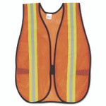 MCR Safety Orange Safety Vest, 2" Reflective Strips, Polyester, Side Straps, One Size Fits All, Bright Orange Product Image 