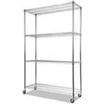 Alera NSF Certified 4-Shelf Wire Shelving Kit with Casters, 48w x 18d x 72h, Silver Product Image 