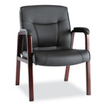 Alera Madaris Series Bonded Leather Guest Chair with Wood Trim Legs, 25.39" x 25.98" x 35.62", Black Seat/Back, Mahogany Base Product Image 