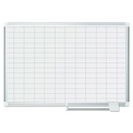 MasterVision Gridded Magnetic Steel Dry Erase Project Planning Board, 1" x 2" Cells, 36" x 24", White Surface, Satin Aluminum Frame Product Image 