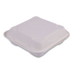 Eco-Products Bagasse Hinged Clamshell Containers, 9 x 9 x 3, White, Sugarcane, 50/Pack, 4 Packs/Carton Product Image 