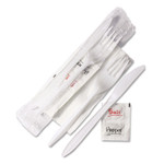 GEN Wrapped Cutlery Kit, 6.25", Fork/Knife/Napkin/Salt/Pepper, Polypropylene, White, 500/Carton Product Image 