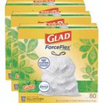 Glad ForceFlex Kitchen Drawstring Trash Bags, 13 gal, Gain Original Scent, 24" x 27.38", White, 80 Bags/Box, 3 Boxes/Carton Product Image 