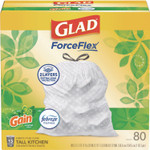Glad ForceFlex Kitchen Drawstring Trash Bags, 13 gal, Gain Original Scent, 24 x 27.38, White, 80/Box Product Image 