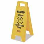 Rubbermaid Commercial Multilingual "Closed" Sign, 2-Sided, 11 x 12 x 25, Yellow Product Image 