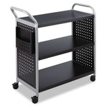 Safco Scoot Three Shelf Utility Cart, Metal, 3 Shelves, 1 Bin, 300 lb Capacity, 31" x 18" x 38", Black/Silver Product Image 