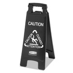 Rubbermaid Commercial Executive 2-Sided Multi-Lingual Caution Sign, Black/White, 10.9 x 26.1 Product Image 