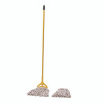 Boardwalk Cotton Cut End Mop Kit, #24 Natural Cotton Head, 60" Yellow Metal/Plastic Handle Product Image 