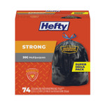 Hefty Strong Multipurpose Drawstring Trash Bags, 30 gal, 1.1 mil, 30" x 33", Black, 74/Box Product Image 