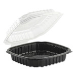 Anchor Packaging Culinary Basics Microwavable Container, 46.5 oz, 10.5 x 9.5 x 2.5, Clear/Black, Plastic, 100/Carton Product Image 