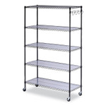 Alera 5-Shelf Wire Shelving Kit with Casters and Shelf Liners, 48w x 18d x 72h, Black Anthracite Product Image 