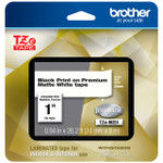 Brother TZe Premium Laminated Tape, 0.94" x 26.2 ft, Black on White Product Image 