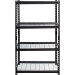 Lorell Wire Deck Shelving - 4 Shelf(ves) - 60" Height x 36" Width x 18" Depth - 30% Recycled - Black - Steel Product Image 