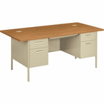 HON Metro Classic HP3276 Pedestal Desk - 4 x Box, File Drawer(s) - Double Pedestal - Square Edge - Finish: Harvest, Putty - Glide, Scratch Resistant, Spill Resistant, Stain Resistant, Liquid Resistant, Sturdy, Durable Product Image 