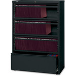 Lorell Fortress Lateral File with Roll-Out Shelf - 36" Width x 18.6" Depth x 52.5" Height - 4 x Drawer(s) for File - A4, Letter, Legal - Interlocking, Heavy Duty, Leveling Glide, Recessed Handle, Ball-bearing Suspension - Black Product Image 
