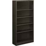 HON Brigade Steel Bookcase | 5 Shelves | 34-1/2"W | Charcoal Finish - 5 Shelf(ves) - 71" Height x 34.50" Width x 12.62" Depth - Adjustable Shelf, Reinforced, Welded, Durable, Compact - Steel Product Image 