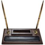 Dacasso Walnut & Leather Double Pen Stand/Cell Phone Holder - Leather, Wood, Rubber - DACA8412 Product Image 