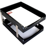 Dacasso Crocodile Embossed Black Leather Double Letter Trays - Desktop - DACA2220 Product Image 
