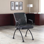 Lorell Mesh Back Nesting Training/Guest Chairs - Castillo Metal Seat Color - Vinyl Seat Material - Black Back Color - Mesh Back Material - LLR84374071 Product Image 