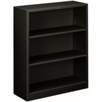 HON Brigade Steel Bookcase | 3 Shelves | 34-1/2"W | Black Finish - 3 Shelf(ves) - 41" Height x 34.50" Width x 12.62" Depth - Adjustable Shelf, Reinforced, Welded, Durable, Compact - Black - Steel Product Image 