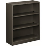 HON Brigade Steel Bookcase | 3 Shelves | 34-1/2"W | Charcoal Finish - 3 Shelf(ves) - 41" Height x 34.50" Width x 12.62" Depth - Adjustable Shelf, Reinforced, Welded, Durable, Compact - Steel Product Image 