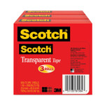 Scotch Transparent Tape, 3" Core, 1" x 72 yds, Transparent, 3/Pack (MMM600723PK) View Product Image