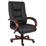 Boss CaressoftPlus High-Back Executive Chair - Black Seat Color - Vinyl Seat Material - Black, Cherry Wood Frame Color - Wood Frame Material - 5-star Base Product Image 