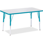 Jonti-Craft Berries Adult Height Color Edge Rectangle Table - Laminated Rectangle, Teal Top - Four Leg Base - 4 Legs - Height Adjustable - 24" to 31" Adjustment - JNT6478JCA005 Product Image 