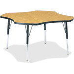 Jonti-Craft Berries Elementary Black Edge Four-leaf Table - Black Oak, Laminated Top - Four Leg Base - 4 Legs - Height Adjustable - 15" to 24" Adjustment x 1.13" Table Top Thickness x 48" Table Top Diameter - JNT6453JCE210 Product Image 
