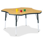 Jonti-Craft Berries Adult Black Edge Four-leaf Table - Black Oak, Laminated Top - Four Leg Base - 4 Legs - Height Adjustable - 24" to 31" Adjustment x 1.13" Table Top Thickness x 48" Table Top Diameter - JNT6453JCA210 Product Image 