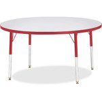 Jonti-Craft Berries Adult Height Color Edge Round Table - Laminated Round, Red Top - Four Leg Base - 4 Legs - Height Adjustable - 24" to 31" Adjustment x 1.13" Table Top Thickness x 48" Table Top Diameter - JNT6433JCA008 Product Image 