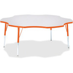 Jonti-Craft Berries Prism Six-Leaf Student Table - Laminated, Orange Top - Four Leg Base - 4 Legs - Height Adjustable - 24" to 31" Adjustment x 1.13" Table Top Thickness x 60" Table Top Diameter - 31" Height - JNT6458JCA114 Product Image 