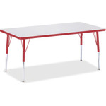 Jonti-Craft Berries Adult Height Color Edge Rectangle Table - Laminated Rectangle, Red Top - Four Leg Base - 4 Legs - Height Adjustable - 24" to 31" Adjustment - JNT6408JCA008 Product Image 
