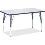 Jonti-Craft Berries Adult Height Color Edge Rectangle Table - Laminated Rectangle, Gray Top - Four Leg Base - 4 Legs - Height Adjustable - 24" to 31" Adjustment - JNT6478JCA112 Product Image 
