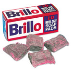 Brillo Hotel Size Steel Wool Soap Pad, 4 x 4, Charcoal/Pink,10/Pack, 120/Carton (PUXW240000CT) View Product Image