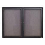 Quartet Enclosed Indoor Fabric Bulletin Board with Two Hinged Doors, 48 x 36, Gray Surface, Graphite Aluminum Frame View Product Image