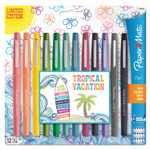 Paper Mate Point Guard Flair Felt Tip Porous Point Pen, Stick, Medium 0.7 mm, Assorted Tropical Vacation Ink and Barrel Colors, Dozen (PAP1928605) View Product Image