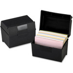 Oxford Plastic Index Card Boxes with Lids - External Dimensions: 6" Width x 4" Height - 400 x Card - Flip Top Closure - Plastic - Black Product Image 