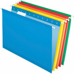 Pendaflex 1/5 Tab Cut Legal Recycled Hanging Folder - 8 1/2" x 14" - Blue, Red, Yellow, Orange, Green - Reinforced - 10% Recycled Product Image 