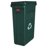 Rubbermaid Commercial Slim Jim Plastic Recycling Container with Venting Channels, 23 gal, Plastic, Green View Product Image
