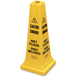 Rubbermaid Commercial 25" Safety Cone - English, Spanish - Print/Message "Caution Wet Floor" - 10.5" Width x 25.8" Height x 10.5" Depth - Cone Shape - Sturdy, Multilingual Product Image 