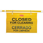 Rubbermaid Commercial Multilingual Closed for Cleaning Safety Sign - English, French, Spanish - Print/Message "Closed for Cleaning" - 50" Width x 13" Height x 1" Depth - Durable - Yellow Product Image 