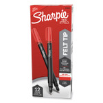 Sharpie Water-Resistant Ink Porous Point Pen, Stick, Fine 0.4 mm, Red Ink, Black/Red Barrel, Dozen (SAN1742665) View Product Image
