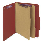 Smead Pressboard Classification Folders, Six SafeSHIELD Fasteners, 2/5-Cut Tabs, 2 Dividers, Letter Size, Red, 10/Box View Product Image